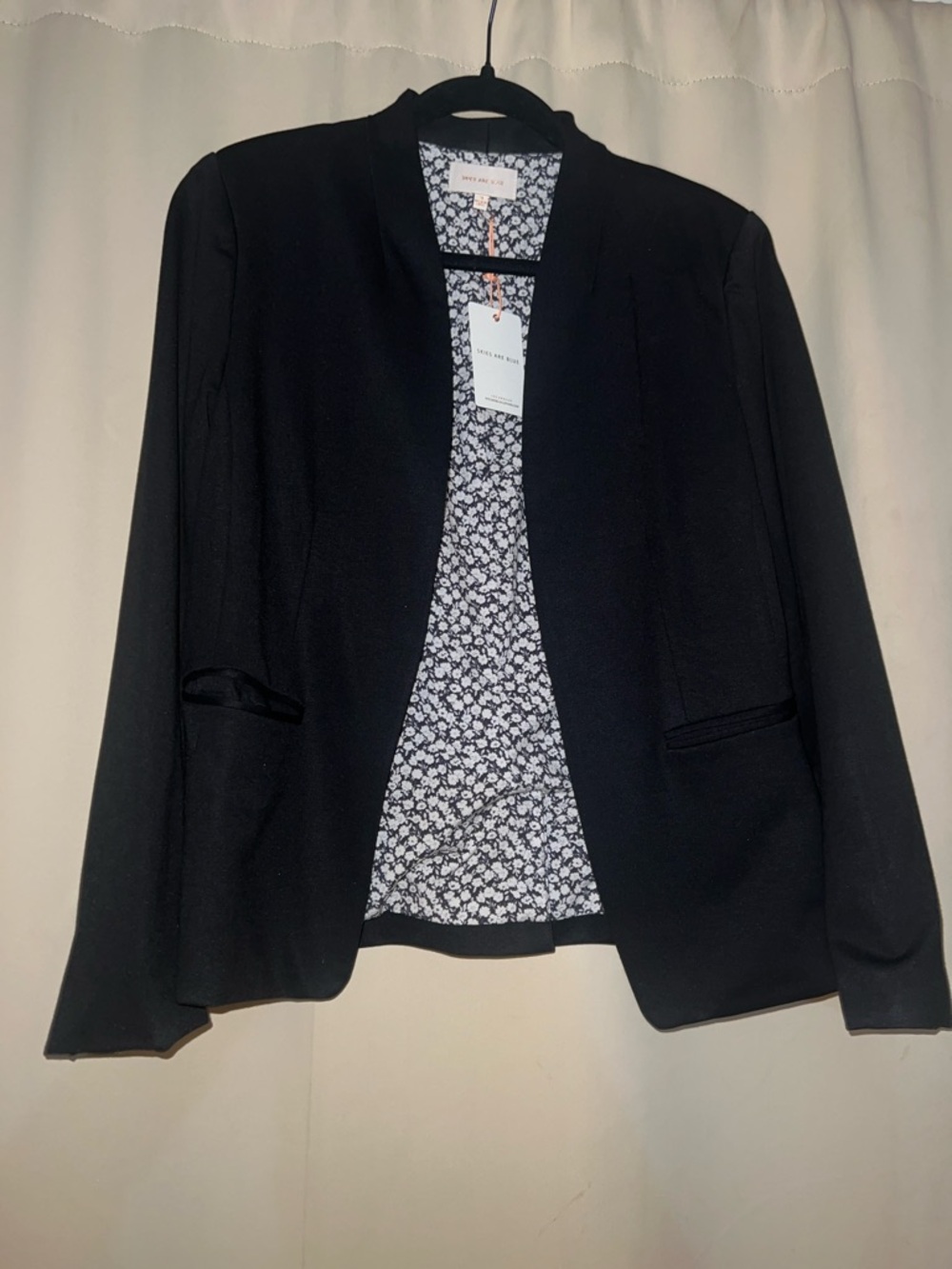 Skies Are Blue Black Open-Front Blazer with Floral Lining